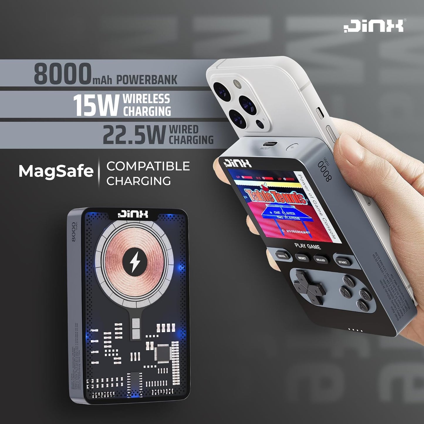 JINX Alpha Wireless Magnetic Powerbank with Retro Video Game